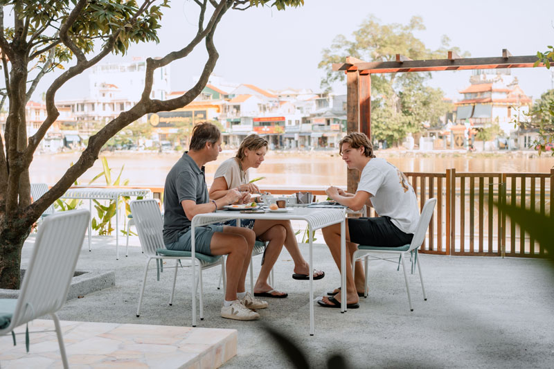 Coffee area with view of Nhu Y 
river walking path